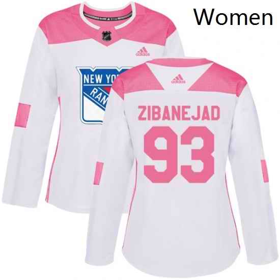 Womens Adidas New York Rangers 93 Mika Zibanejad Authentic WhitePink Fashion NHL Jersey